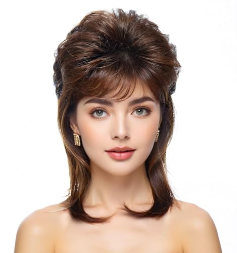 Airhostess Mullet Wigs for Women Joe Dirt Emo Wig 80s Costumes Fancy Party Accessory Cosplay Wig Halloween (Medium Brown) - color: 2057-Brown