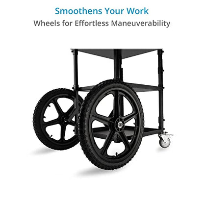 PROAIM Soundchief OG Sound Cart, 14U Rack Mount, 120kg/265lb, Collapsible | Aluminum build with 3 trays; adjustable middle shelf; 20 inch pneumatic rear wheels; 3 inch swivel front wheels; cable hooks