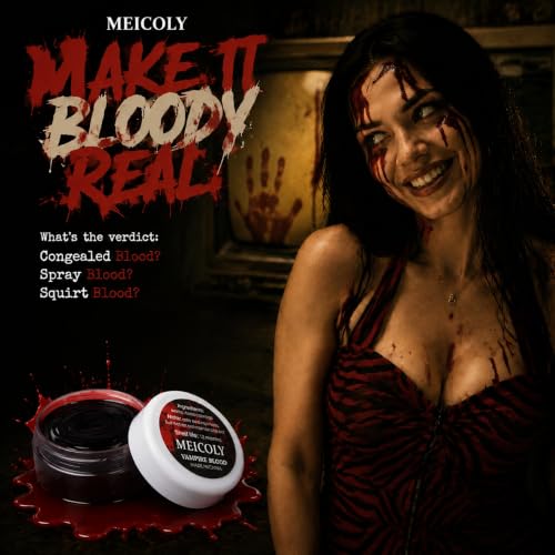 MEICOLY Quality Updated Halloween Coagulated Blood,30g/1.06 oz Fake Blood Gel with Black Stipple Sponge,for SFX Wound,Cuts,Clown,Vampire Film Cosplay Scab Makeup, - color: coagulated blood kit