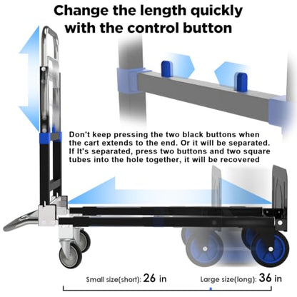 Black Convertible Hand Truck Dolly Cart with 4 Wheels Heavy Duty,500 Lbs Capacity, 2 Straps for Moving Furniture/Appliance/Carton/Warehouse/Office/no Need to Install, Follow Video to Fold - color: Black