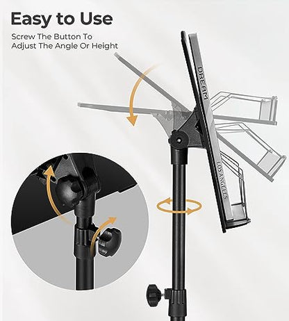 Music Stand, Vangoa Folding Sheet Music Stand with Detachable Microphone Stand & Phone Holder, Portable Lightweight with Music Sheet Clip Holder & Carrying Bag for Instrumental Performance - size: Music Stand + Microphone Stand