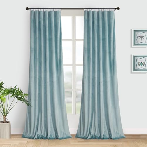 Roslynwood Velvet Eggshell Blue Curtain 63 inch Long - Curtains Block Light Rod Pocket Thermal Insulated Window Drapes Set for Living Room/Bedroom/Dining Room, W52 x L63, 2 Panels - color: Eggshell Blue, size: 52"W x 63"L (Pack of 2)