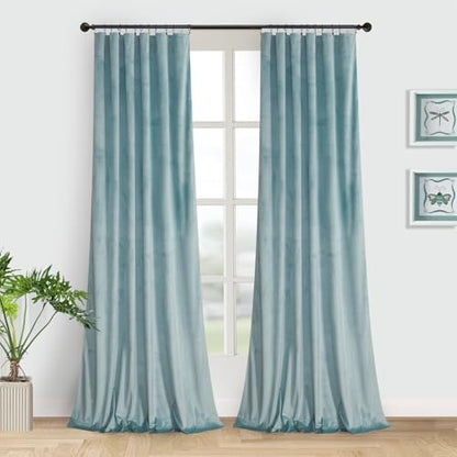 Roslynwood Velvet Eggshell Blue Curtain 63 inch Long - Curtains Block Light Rod Pocket Thermal Insulated Window Drapes Set for Living Room/Bedroom/Dining Room, W52 x L63, 2 Panels - color: Eggshell Blue, size: 52"W x 63"L (Pack of 2)