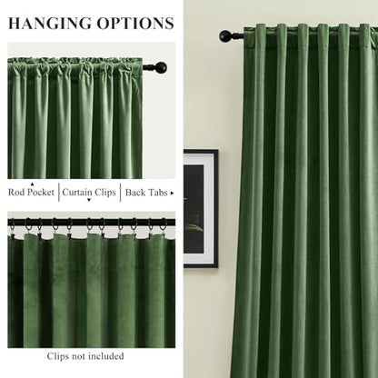 Olive Green Blackout Velvet Curtains 84 Inches for Bedroom Drapes Back Tab | Soundproof, Thermal Insulated, Super Soft Luxury Velvet, Living Room, Room Darkening, Rod Pocket, 52W x 84L, 2 Panels - color: Olive Green, size: 52"W x 84"L (Pack of 2)