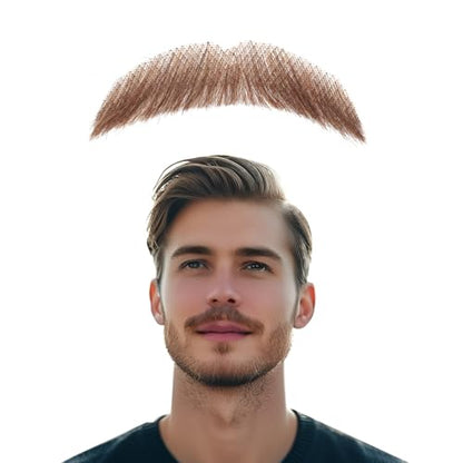 Hand-Tied Human Hair Fake Beard and Mustache for Costumes and Theater | Hand-knotted human hair on lightweight lace creates natural-looking facial hair for costumes, cosplay, theater and film - color: Style 2--brown