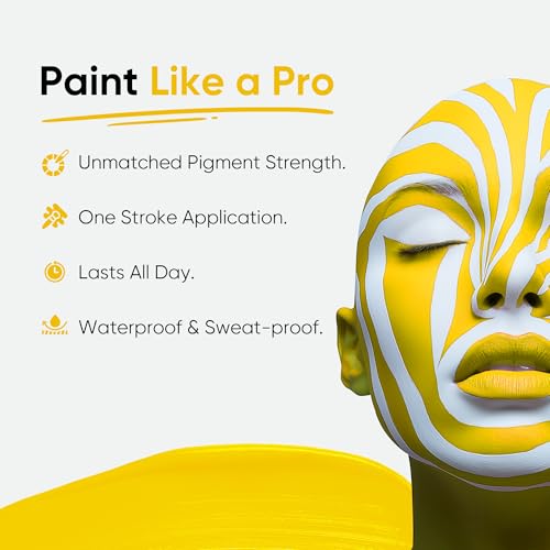 Blue Squid PRO Yellow Face Paint Stick - Waterproof Body Paint for Adults & Kids Eye Black Baseball, Softball - Vegan Hypoallergenic Twist-Up Non-Toxic Makeup Stick for Cosplay, Sports & SFX - color: Yellow