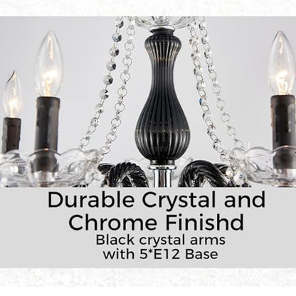 Saint Mossi Crystal Chandelier, 5-Light Black and Clear Glass Chandelier | Crystal chandelier,dimmable bulb compatible,59-in chain,19-in body, flat and sloped ceilings, dining room - color: Black and Clear