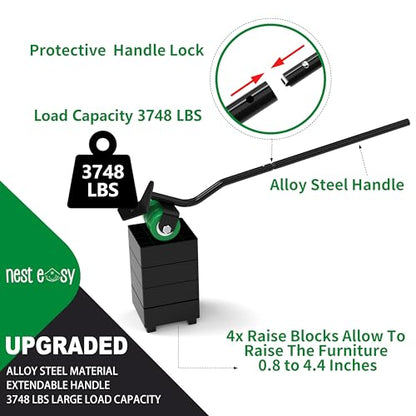 Heavy Duty Furniture Dolly 360 Rotate 5 Wheels 3400 Lbs Capacity 8.6x7.8 in | Upgraded Furniture Movers with Green Wheels, Measure Tape & Leveler, Alloy Steel Furniture Lifter Tool for Home & Office Uses - color: Green, size: 8.6x7.8 IN