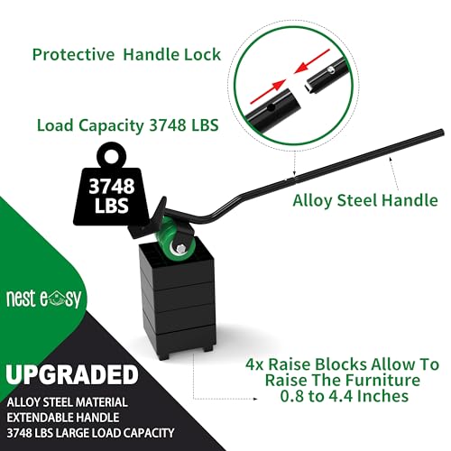Heavy Duty Furniture Dolly 360 Rotate 5 Wheels 3400 Lbs Capacity 8.6x7.8 in | Upgraded Furniture Movers with Green Wheels, 6 Sliders, Alloy Steel Furniture Lifter Tool for Home & Office Uses - color: Green, size: 8.6x7.8 IN-6 Sliders