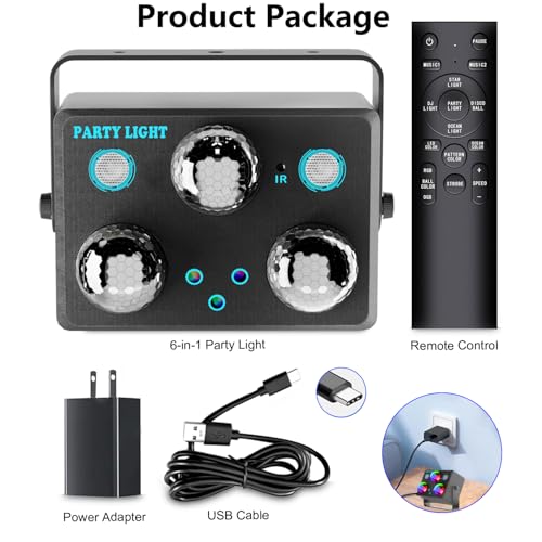 Disco Ball Party Lights,Pro 6 in 1 Disco Lights Sound Activated Dj Strobe with RGB&OGB Disco Balls,Laser Light Show,Ocean Lamp,Star Projector,2 RGB LEDs-Perfect for Disco Glow Party Rave Dance - size: Large