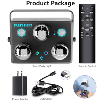 Disco Ball Party Lights,Pro 6 in 1 Disco Lights Sound Activated Dj Strobe with RGB&OGB Disco Balls,Laser Light Show,Ocean Lamp,Star Projector,2 RGB LEDs-Perfect for Disco Glow Party Rave Dance - size: Large