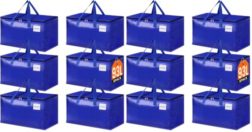 StorageRight Moving Bags-Heavy Duty Moving Boxes, Storage Totes with Zipper, Reinforced Handles and Tag Pocket-Collapsible Moving Supplies for moving, Storage and Travel 93L(Blue-12 Pack) - color: Blue, size: 12 Pack