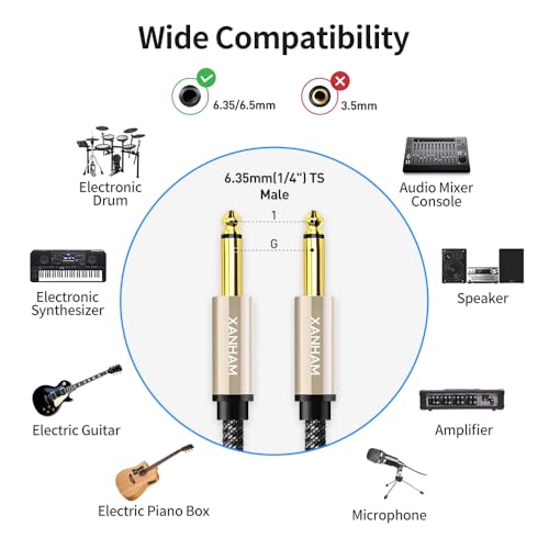2-Pack 1/4 Inch TS Instrument Cable 10 Feet /3M Electric Guitar Cables Quarter Inch Mono Jack Cord for Electric Guitar, Mandolin, Bass AMP, Keyboard, Mixer, Equalizer - size: 10 Feet/3M