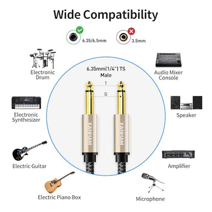 2-Pack 1/4 Inch TS Instrument Cable 10 Feet /3M Electric Guitar Cables Quarter Inch Mono Jack Cord for Electric Guitar, Mandolin, Bass AMP, Keyboard, Mixer, Equalizer - size: 10 Feet/3M