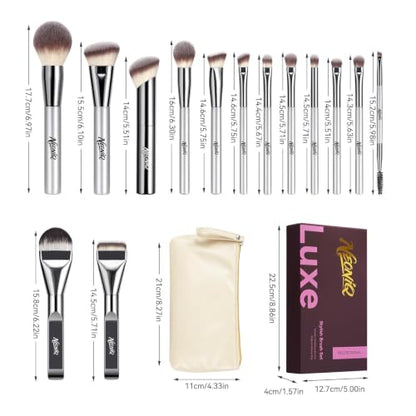 14 PCS Professional Makeup Brushes Set with Travel Cosmetic Bag（Silver） | Luxe Soft Synthetic Face & Eye Makeup Brush Kit for Foundation, Powder, Blush, Concealer, Eyeshadow, Contour, Eyebrow - color: 14PCS-0-Silver