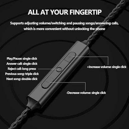In Ear Monitor Headphones Dual Magnetic Dynamic Driver IEM with Mic, Black | Hybrid Banlance Armature with Dynamic in Ear Headphones IEM Earphones Gaming Earbuds - color: HJ-822 Black with Mic