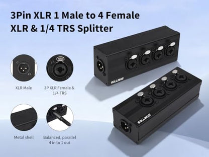 3 Pin XLR 1 Male to 4 Female Splitter,4 Way 1/4 TRS& XLR Input to one-Output Parallel Connection Adapter,Four 6.35mm Microphone inputs Converted to one Output - color: XLR 1 F TO XLR+1/4 F