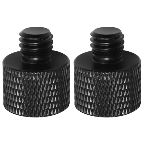 2 Pack Mic Stand Adapter 5/8" Female to 3/8" Male Screw Thread Adapter - Knurled Aluminum Alloy Microphone Stand Mount Converter for Blue Yeti, Snowball, Shock Mount, Boom Arm & Camera Tripod (Black)