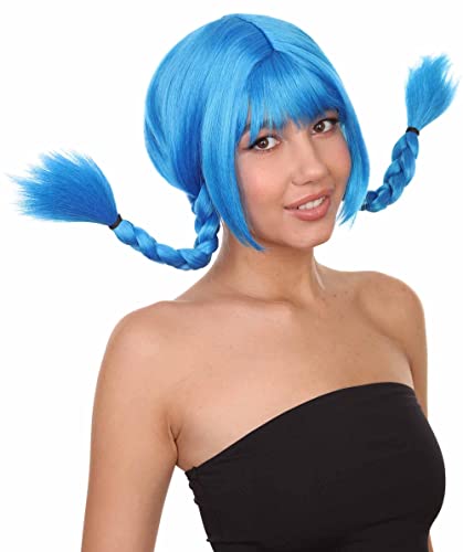 HPO Bavarian Double Braided Wig, Breathable Capless Cap, Premium Handcrafted Wig, Designed for comfort fit, flame retardent synthetic fiber (Blue) - color: Blue