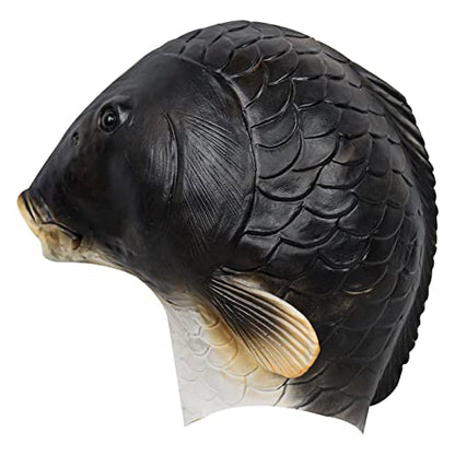 Realistic Fish Mask Adult Halloween Funny Head Mask Animal Costume Prop | Sea Creature Cosplay, Full Head, Durable Latex, Raised Eyes, Eyes Mouth Openings, Breathable, Wide Vision, Men Women, Party