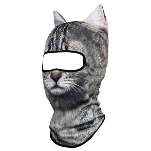 WTACTFUL 3D Animal Ears Balaclava, Breathable Face Mask for Halloween | Stand-Up Ears, Windproof Dustproof, Quick-Dry, No Fade Print, Soft, for Music Festivals Raves Ski Snowboard Moto Party - color: Silver Tabby American Shorthair Meb-21