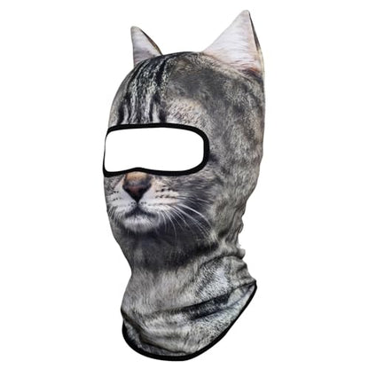 WTACTFUL 3D Animal Ears Balaclava, Breathable Face Mask for Halloween | Stand-Up Ears, Windproof Dustproof, Quick-Dry, No Fade Print, Soft, for Music Festivals Raves Ski Snowboard Moto Party - color: Silver Tabby American Shorthair Meb-21