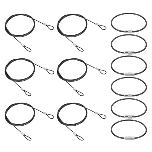 PATIKIL 3.3Ft(39.4 Inch) Safety Cable Lock, 6 Pcs 0.08 Dia Braided Stainless Steel Coated Security Cable Luggage Lock Wire Rope with Double Loop for Luggage Bicycles Doors Packages, Black - size: 3.3Ft(39.4 Inch)