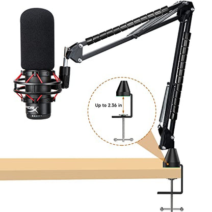 For HyperX Quadcast Boom Arm - Upgraded Mic Arm with Reduce Wind Noises Mic Cover and Cable Sleeve, Metal Scissor Microphone Stand with 3/8" to 5/8" Adapter - color: HyQC Mic Boom Arm