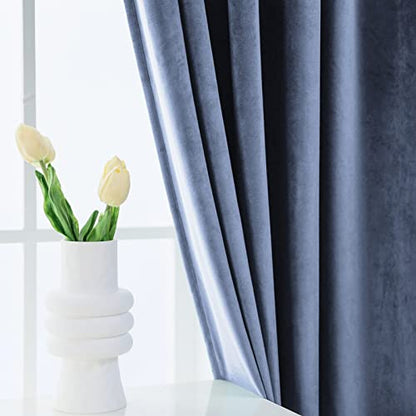 PLEASANT BOULEVARD Stone Blue Velvet Curtains 84 inch Long Heavyweight Blackout Curtains Rod Pocket Thermal Insulated Darkening Window Drapes for Bedroom Living Room, W52 x L84, 2 Panels - color: Stone Blue, size: 52"W x 84"L (Pack of 2)