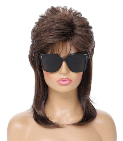 Airhostess Mullet Wigs for Women Joe Dirt Emo Wig 80s Costumes Fancy Party Accessory Cosplay Wig Halloween (Medium Brown) - color: 2057-Brown