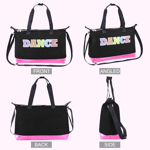 Garment Dance Shoulder Bags for Girls, Teen Dancers, Costumes, Boys | Holographic Glitter Dance Bag for Kids - color: Dance Black & Pink