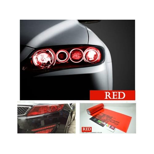 KOMAS 12” X 48” Tint Vinyl Film Sticker Sheet Roll for Car Headlight, Tail Lights, Fog Lights with Squeegee + Cutter (Glossy Red) - color: Glossy Red