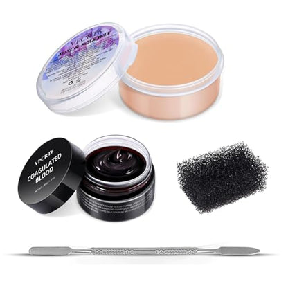 Fake Blood Scar Wax SFX Makeup Kit, Professional Special Effects Set with Scar Wax & Coagulated Blood Scab Gel for Realistic Zombie, Vampire & Monster Wounds, Halloween Cosmetic - color: SFX Makeup Kit 4PCS