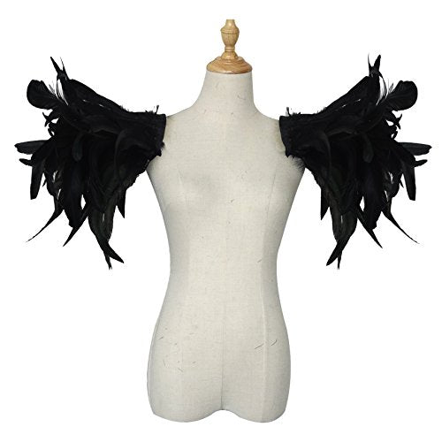 L'VOW Men Gothic Natural Real Feather Epaulet Shrug Shoulder Strap for Halloween Costume - Pack of 2 - color: A-rooster Black