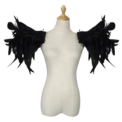 L'VOW Men Gothic Natural Real Feather Epaulet Shrug Shoulder Strap for Halloween Costume - Pack of 2 - color: A-rooster Black