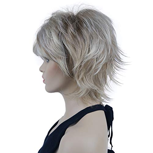 Lydell Short Layered Shaggy Wavy Full Synthetic Wigs (H16/613 Blonde Highlights) - color: #H16/613 Blonde Highlights