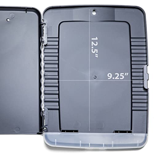 Officemate Slim Clipboard Storage Box, 14.5 x 10-Inches Letter Size Document Organizer, Low-Profile Metal Clip, Separate Pen and Pencil Compartment, Charcoal - size: Pack of 1