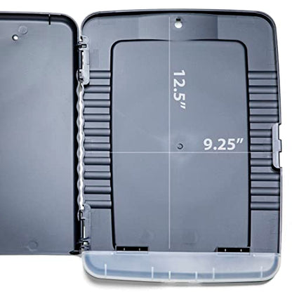 Officemate Slim Clipboard Storage Box, 14.5 x 10-Inches Letter Size Document Organizer, Low-Profile Metal Clip, Separate Pen and Pencil Compartment, Charcoal - size: Pack of 1