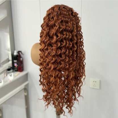 RONGDUOYI Ginger Long Curly Lace Wig Glueless Synthetic Lace Front Wigs For Women Heat Resistant Cosplay Orange 24Inch Long Deep Curl Wig Princess Merida Cosplay - color: Ginger Orange