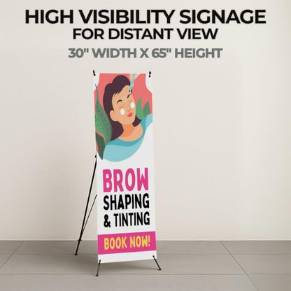 DreamController Lashes & Brows X-Stand Banner by DC | 30"x65" Adjustable Tripod Display | Brow Shaping Tinting Book Naw Vertical Banner for Trade Shows & Events | Made in USA | (Stand Not Included) - color: Brow Shaping Tinting Book Naw, size: X Banner -