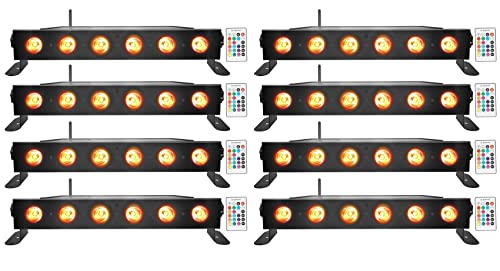 Rockville Best Strip 60 Black Rechargeable RGBWA+UV Wash Light Bar, 8-Pack | Wireless DMX, 6x6W LEDs, Remote, Up to 22-Hour Battery, Sound Activated, 6500 Lux, 8800mAh, Flicker Free, LCD Display