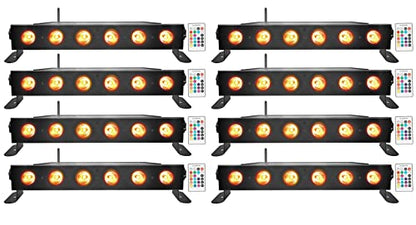 Rockville Best Strip 60 Black Rechargeable RGBWA+UV Wash Light Bar, 8-Pack | Wireless DMX, 6x6W LEDs, Remote, Up to 22-Hour Battery, Sound Activated, 6500 Lux, 8800mAh, Flicker Free, LCD Display