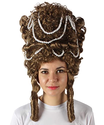 HPO Adult Women's Baroque French Revolution Queen Marry Wig, Light Brown, Breathable Capless Cap, Flame-retardant Synthetic Fiber - color: Light Brown