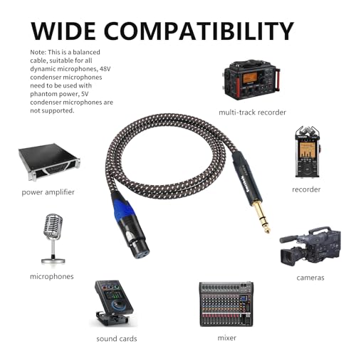 Smithok 1/4 to XLR Cable,Heavy Duty Nylon Braided,Gold Plated Plug,Balanced 1/4" TRS (Quarter Inch 6.35mm) to 3pin XLR Female Patch Cable, Microphone Cable, for Speaker,Mixer-10ft(3M) - size: 1 Pack 10.0 ft