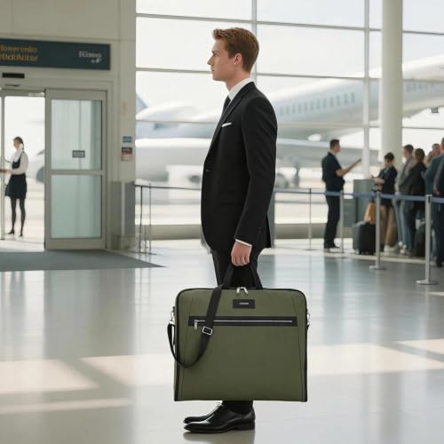BESMART Garment Bags for Travel, 51" Large Suit Bag for Business Trips | Waterproof,Hangs 3 Suits,Foldable,Wrinkle Free Spacious Luggage Suit Cover,Adjustable Strap,Carry On Flight Approved,Green - color: Green