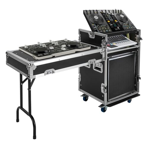 12U PA DJ Pro Audio Rack Road Case w/Slant Mixer Top, Heavy Duty Mobile Studio Equipment Cabinet, Network and Stereo Rack DJ Mixer Rack for Mixers & Live Sound - size: 12U / Side Tables