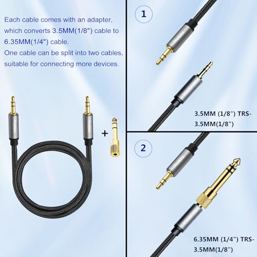 RIVIERA 10FT/3.0M Audio Cable 3.5mm 1/8" TRS to 3.5mm 1/8" TRS Braided Sheild Pure Copper Wire and 24K Gold Plated Low Noise Cable with Braided Nylon Jacket for Digital Players & Musical Instruments - color: Dual 1/8 TRS Black, size: 10FT/3.0M