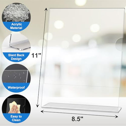 6 Pack Acrylic Sign Holder 8.5 x 11, L-Shape Clear Plastic Display Stand for Tabletop, Acrylic Stands for Flyers, Table Paper Holder, Vertical Sign Holder 8.5x11 for Restaurants, Office and School (Slant 6 Pack 8.5x11) - size: Slant 6 Pack 8.5x11