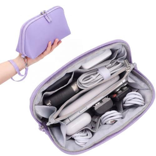FYY Travel Cable Organizer - 8 Compartments, Lightweight, Water Repellent - color: Purple, size: (M) 8.9"× 5.1"× 3.3"