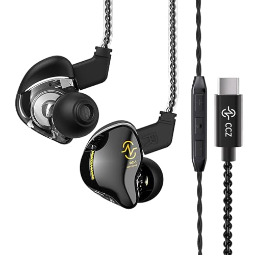 CCZ USB C Headphones in Ear Monitor Wired Earbud, 1DD HiFi Bass Immersive Sound Usbc Earphones, for Samsung S23 FE S22/ iPhone 15(Plus/Pro/Pro Max) CCZ Coffee Bean (Black Mic-Type C) - color: Black, size: Type C Mic